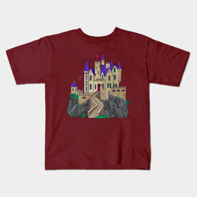 Fantasy illustration of a medieval French castle Kids T-Shirt by Artist Natalja Cernecka